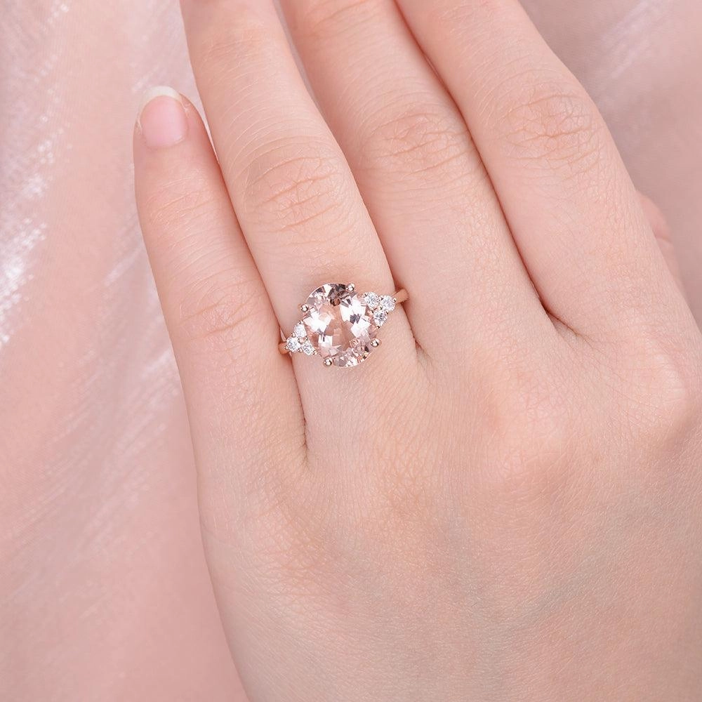 Versatile Charm Engagement Style 4.75ct Oval Cut Peachy Morganite Rose Gold Ring Set 2pcs