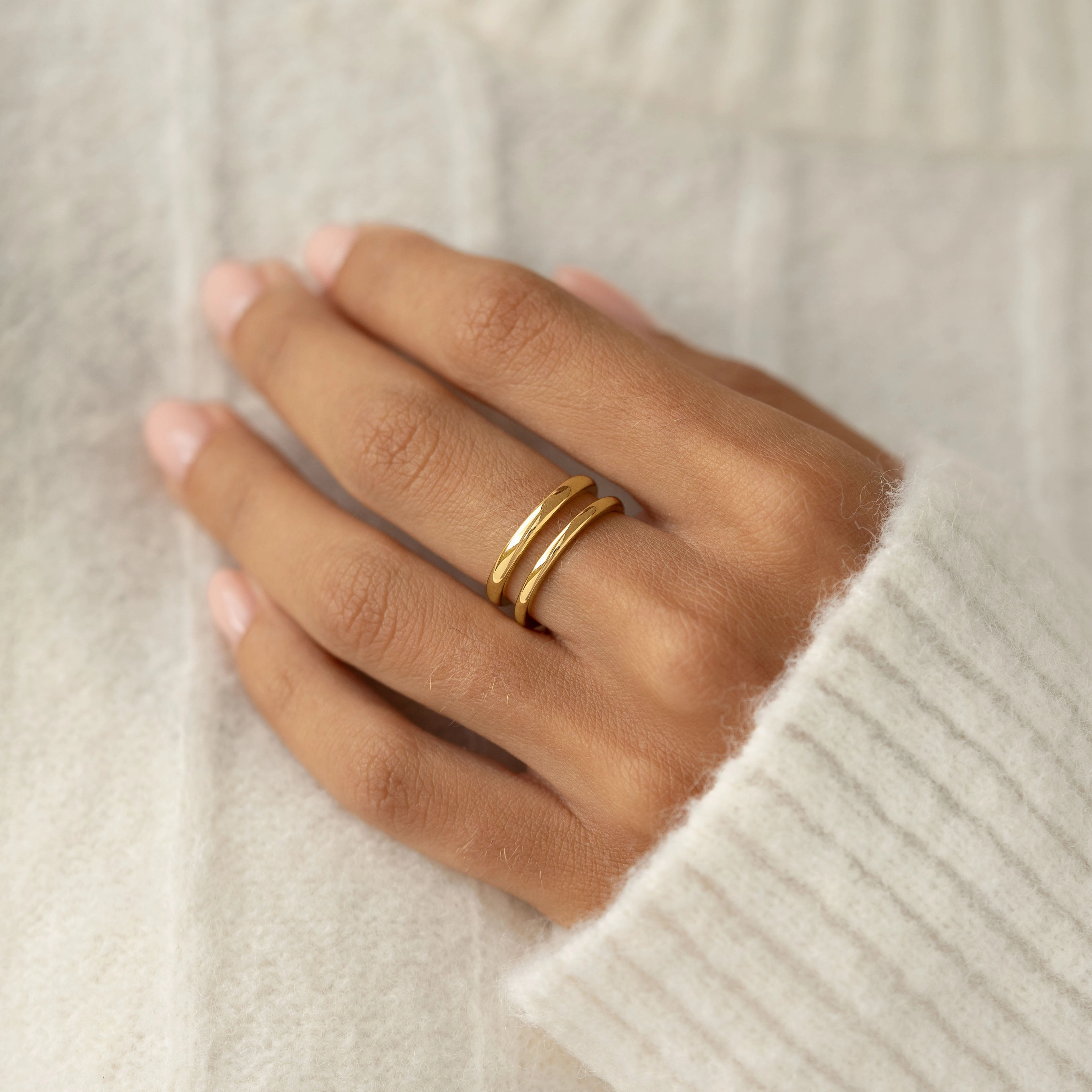 Natural Touch Glamour Accessory Gold Double Band Ring - Kaija