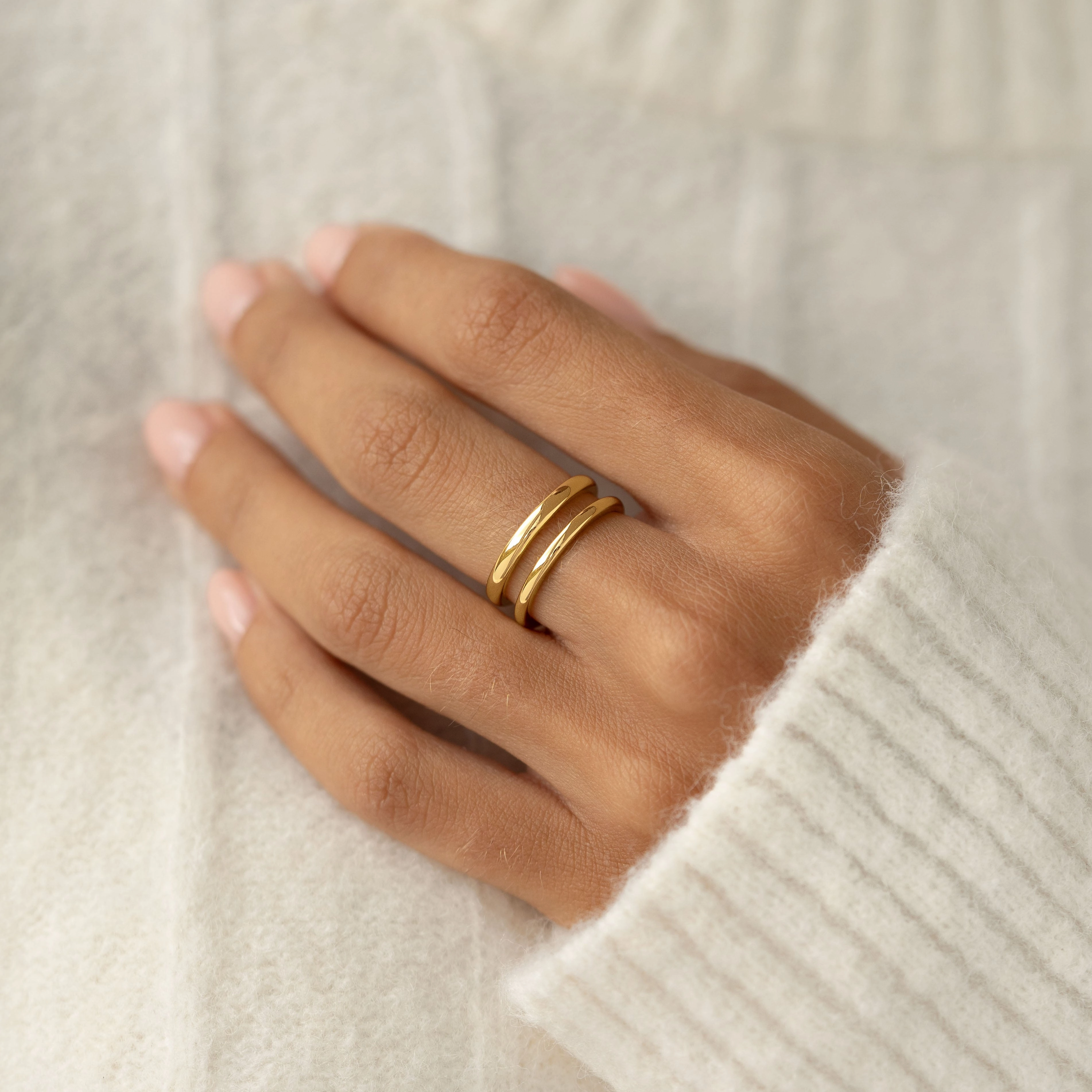 Classic Spark Exquisite Piece Gold Double Band Ring - Kaija