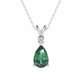 Trend Look 1.7 CT. Pear Shaped Emerald Solitaire Pendant with White Sapphire