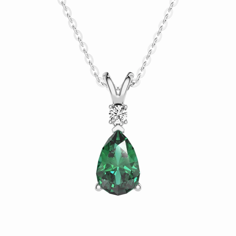 Trend Look 1.7 CT. Pear Shaped Emerald Solitaire Pendant with White Sapphire