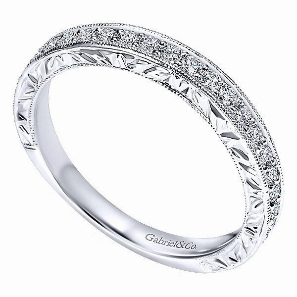 Sophisticated Accent Bead Set Engraved Shank Diamond Band .37 Cttw 14k Gold 212B