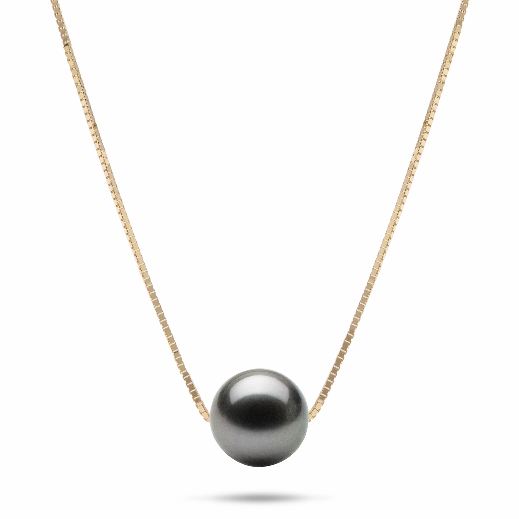 16-18" Adjustable Tahitian Black Pearl Necklace in Gold - 9-10mm Premium Detail