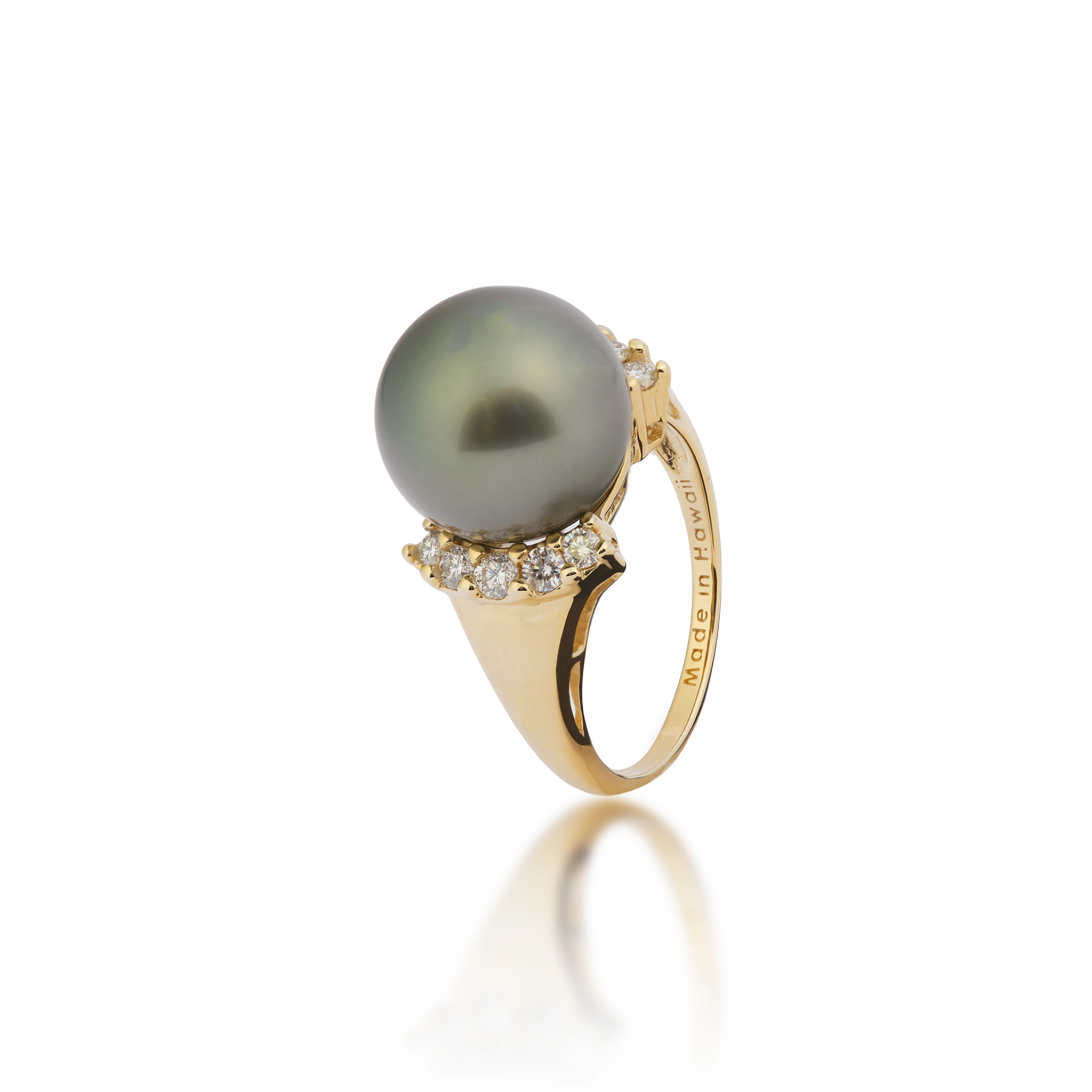 Bold Craft Tahitian Black Pearl Ring in Gold with Diamonds - 12-13mm