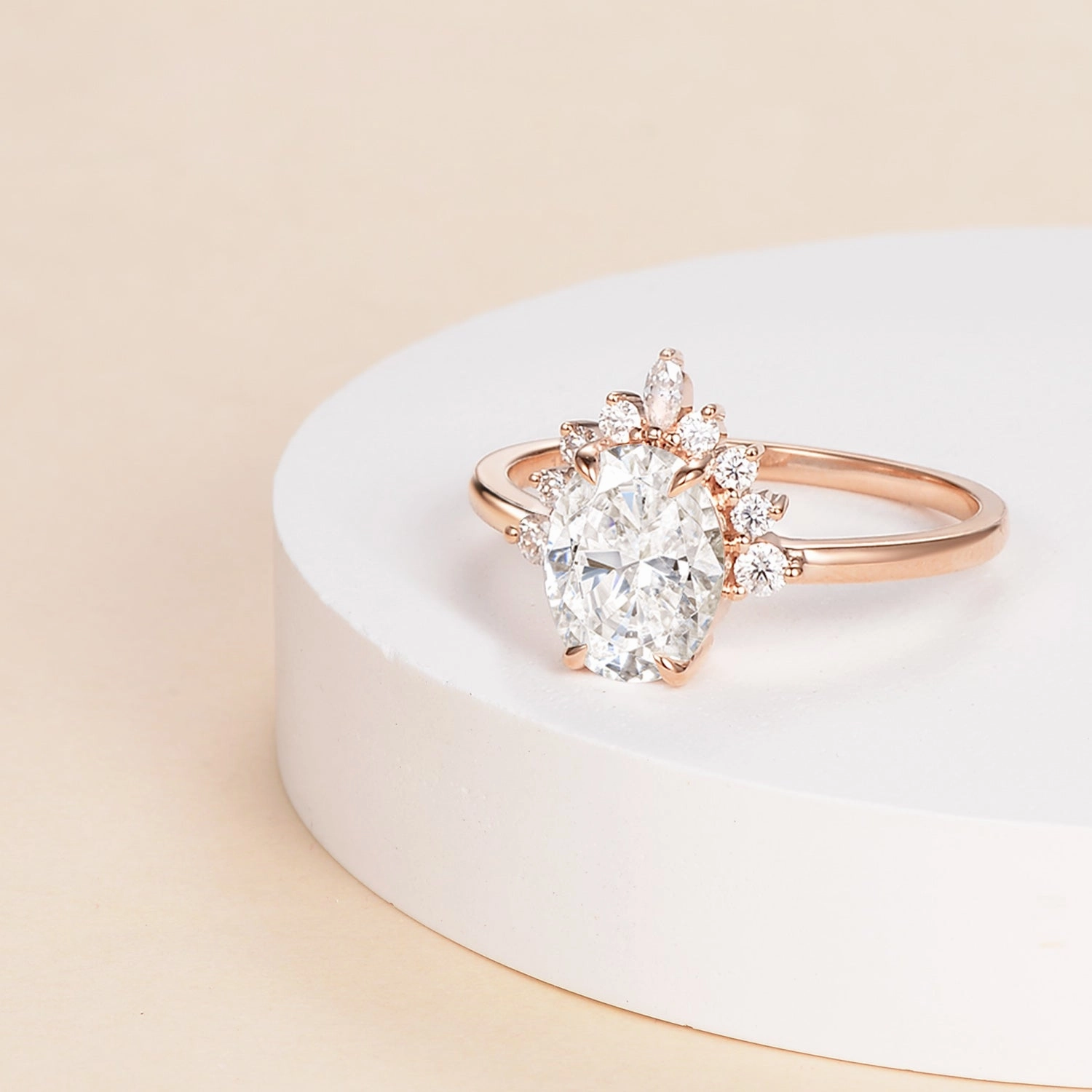 Oval Cut Moissanite 4 Prongs White Gold Ring Elegant Sparkle