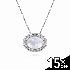 Vivid Charm 925 Sterling Silver Rock Crystal and White MOP Pendant Necklace