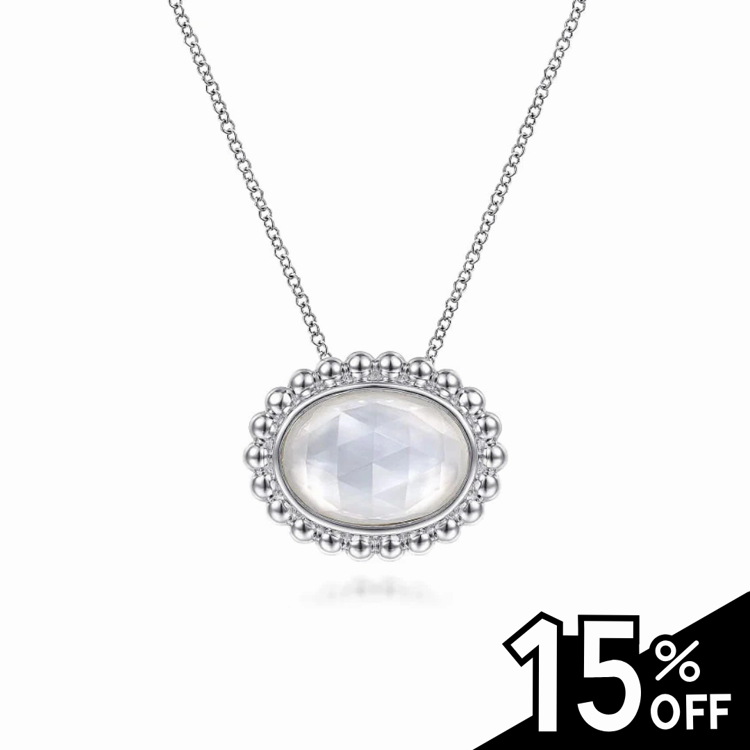 Vivid Charm 925 Sterling Silver Rock Crystal and White MOP Pendant Necklace
