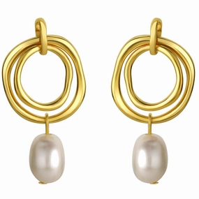 Elegant Gift Freshwater Cultured Pearl Ring Drop Earrings in Yellow-Tone Sterling Silver