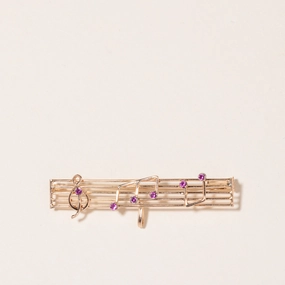 18K Yellow Gold Pink Topaz Music Notes Brooch | 0.14ctw | Subtle Sparkle