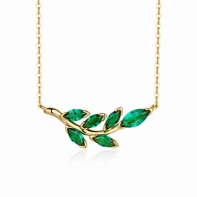 2 Ctw Marquise Emerald Olive Branch Necklace Pendant Graceful Charm Monochrome Look