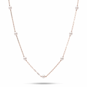 Quick Spark Adjustable 24" Akoya White Pearl Paperclip Chain Necklace in Rose Gold