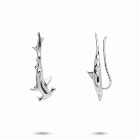 Shiny Jewelry Design Hammerhead Shark Climber Earrings in Sterling Silver