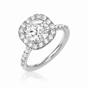 Square Diamond Halo Engagement Ring Muted Finish