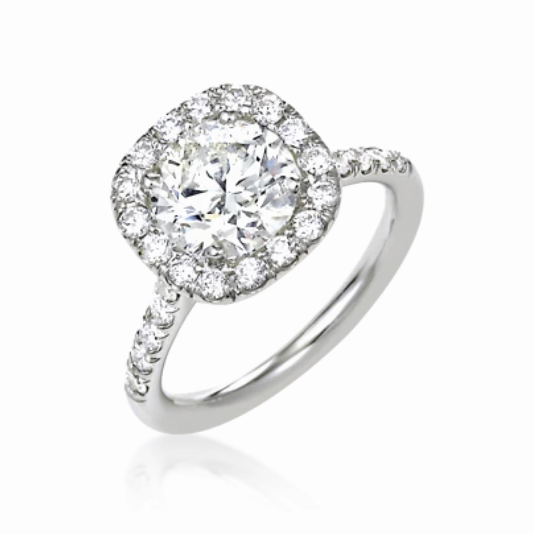 Square Diamond Halo Engagement Ring Muted Finish