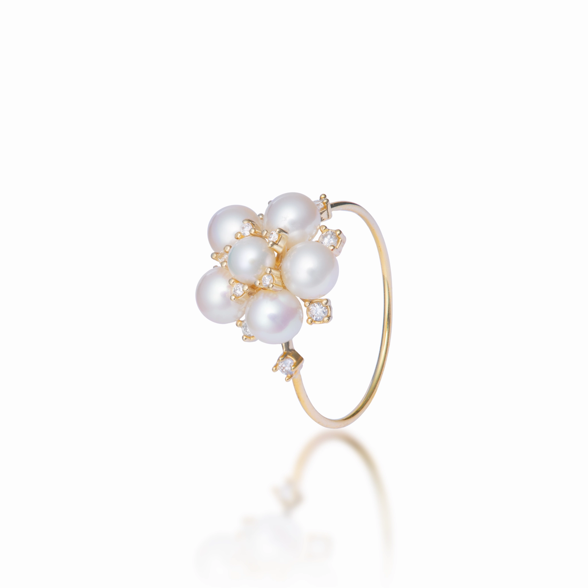Unique Treasures Tiny Bubbles Freshwater White Pearl Ring in Gold with Diamonds