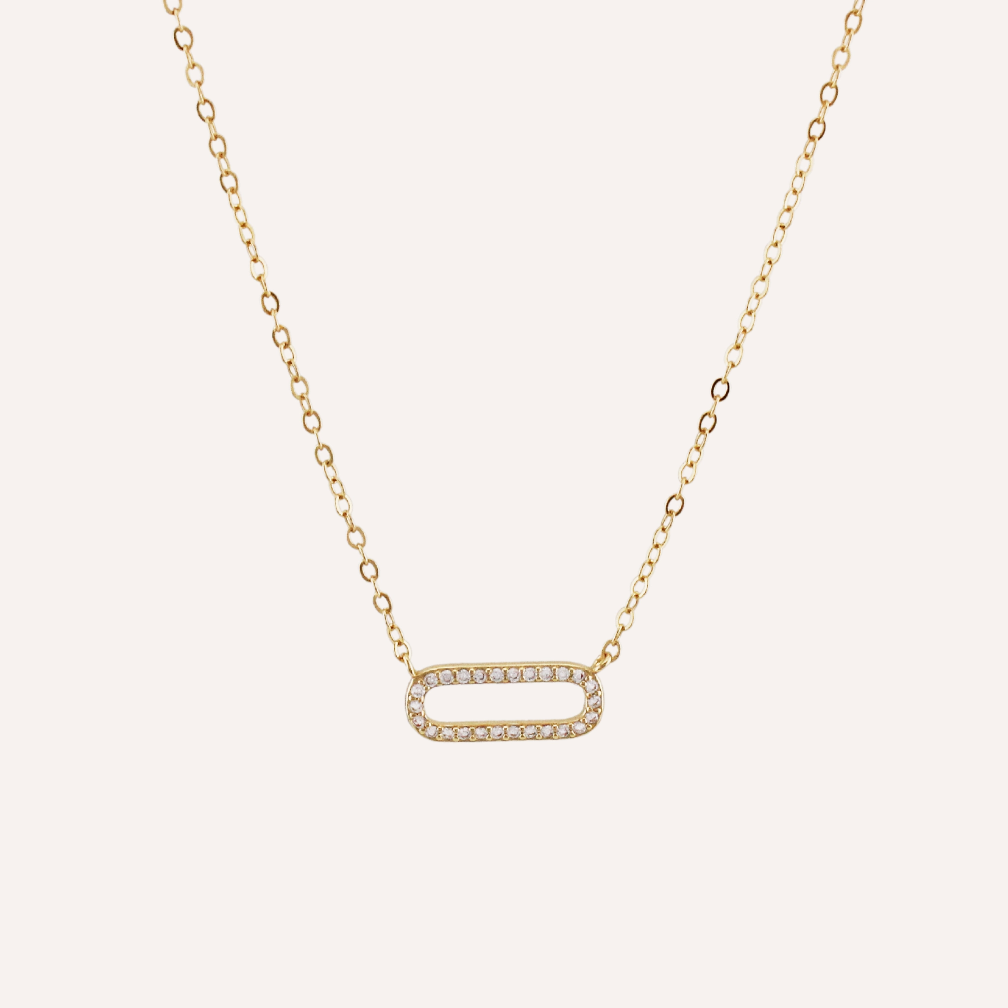 Modern Detailing High Polish ELISE OVAL PAVE PAPERCLIP NECKLACE