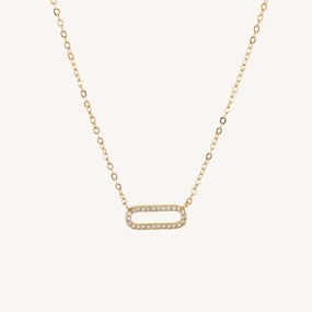 Modern Detailing High Polish ELISE OVAL PAVE PAPERCLIP NECKLACE
