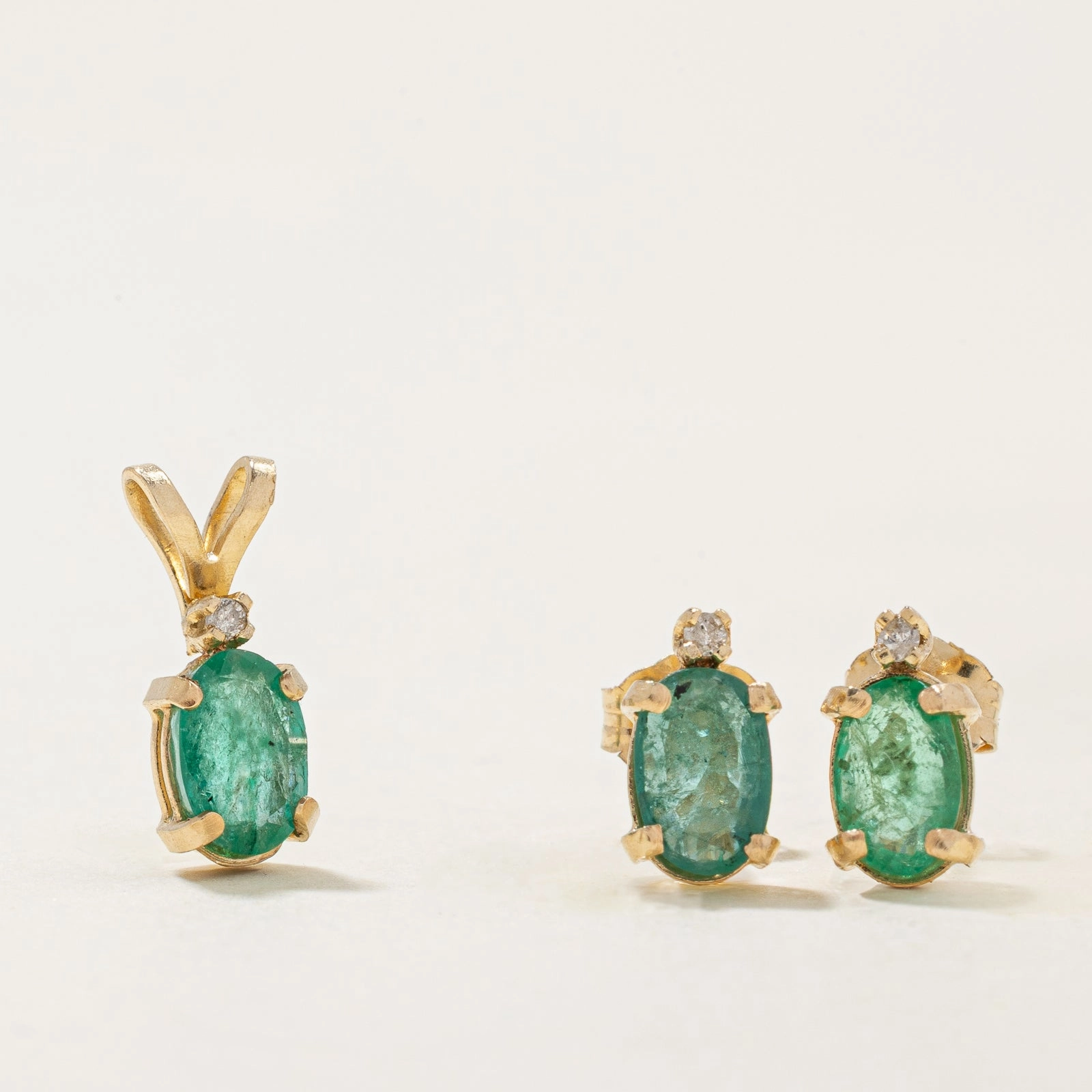 Model Ready Sophisticated Gifts Emerald & Diamond Stud Earrings & Pendant Set | 1.00ctw, 0.02ctw