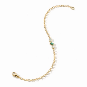 Subtle Accent Art Deco Feel Emerald and Lab Grown Diamond Accented Chain Bracelet