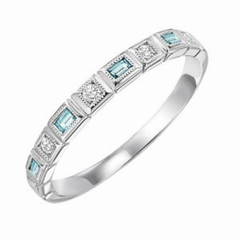 Emerald Cut Aquamarine Birthstone Ring 10k White Gold Personal Jewelry Ceremonial Purpose