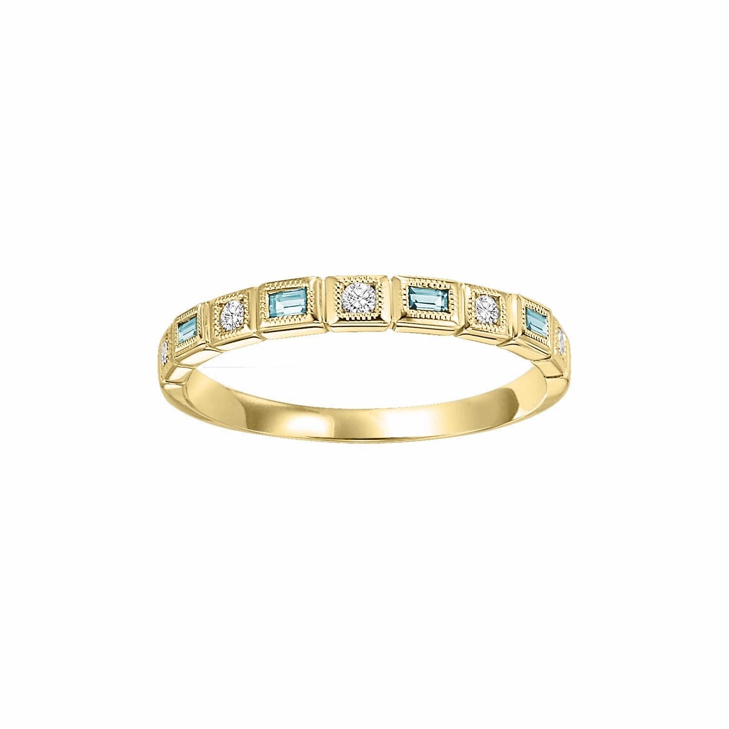 Emerald Cut Aquamarine Birthstone Ring 14k Yellow Gold Vintage Inspiration Neutral Mood