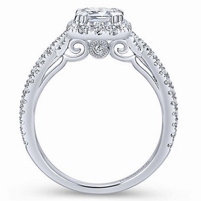 Waterproof Seal Traditional Design Emerald Cut Crossover Shank Halo Diamond Ring .69 Cttw 382A