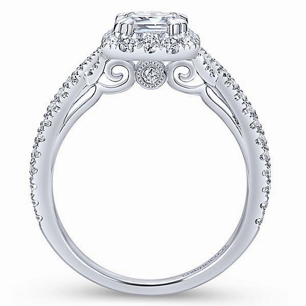Stylish Product Emerald Cut Crossover Shank Halo Diamond Ring .69 Cttw 382A