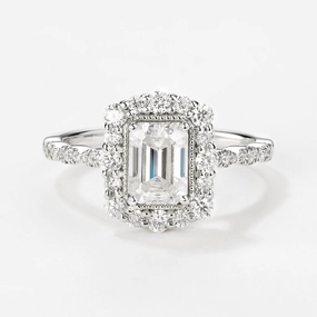 Emerald Cut Moissanite Classic White Gold Engagement Ring Flawless Sparkle Autumn Style