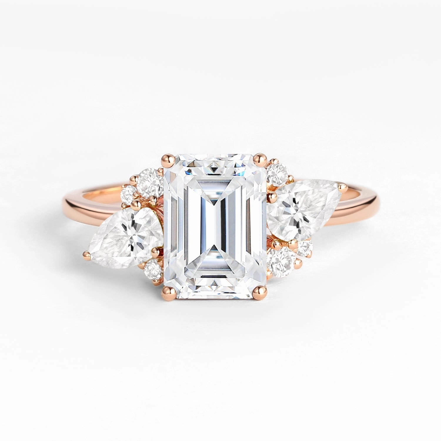 Refined Glow Formal Design Emerald Cut Moissanite Double Pear Engagement Ring