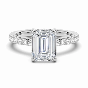 Distinctive Style Pieces Luxe Shine Up Emerald Cut Moissanite Engagement Ring With Eternity Pave Band