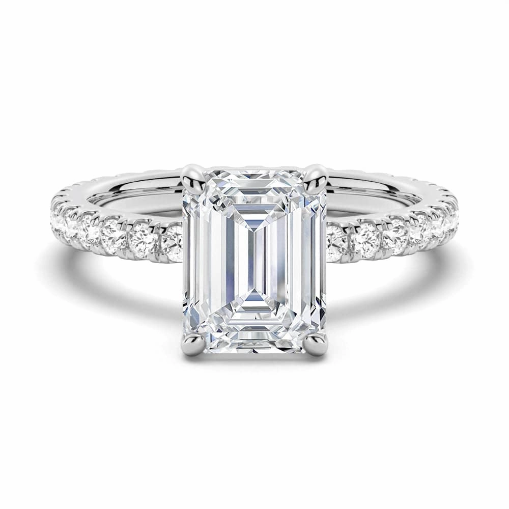Distinctive Style Pieces Luxe Shine Up Emerald Cut Moissanite Engagement Ring With Eternity Pave Band