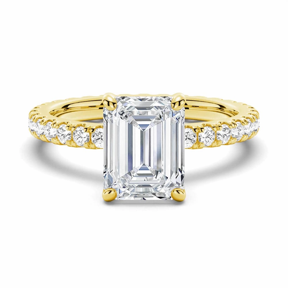 Emerald Cut Moissanite Engagement Ring With Eternity Pave Band Opulent Look