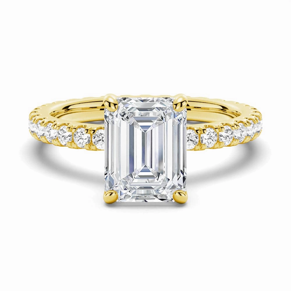 Emerald Cut Moissanite Engagement Ring With Eternity Pave Band Chic Contour