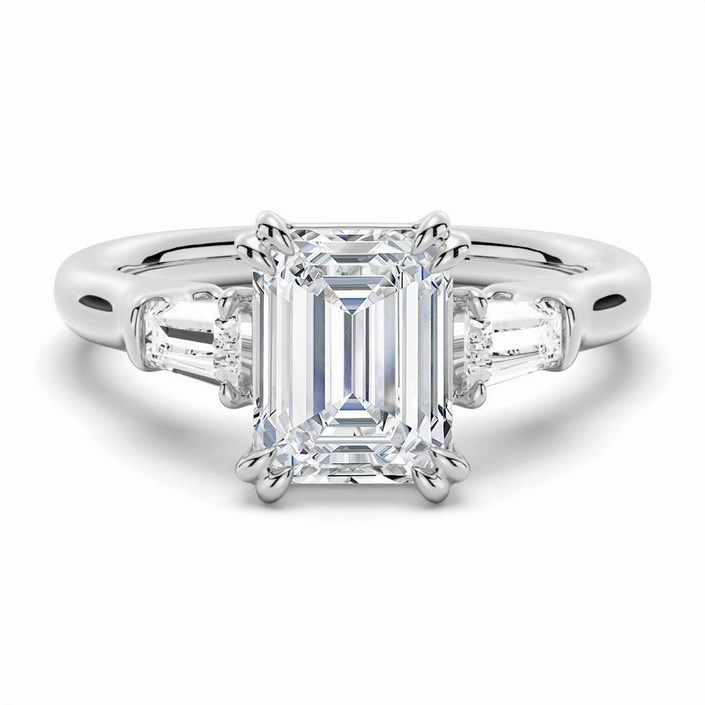 Emerald Cut Moissanite Engagement Ring with Tapered Baguette Side Stones Chic Ensemble