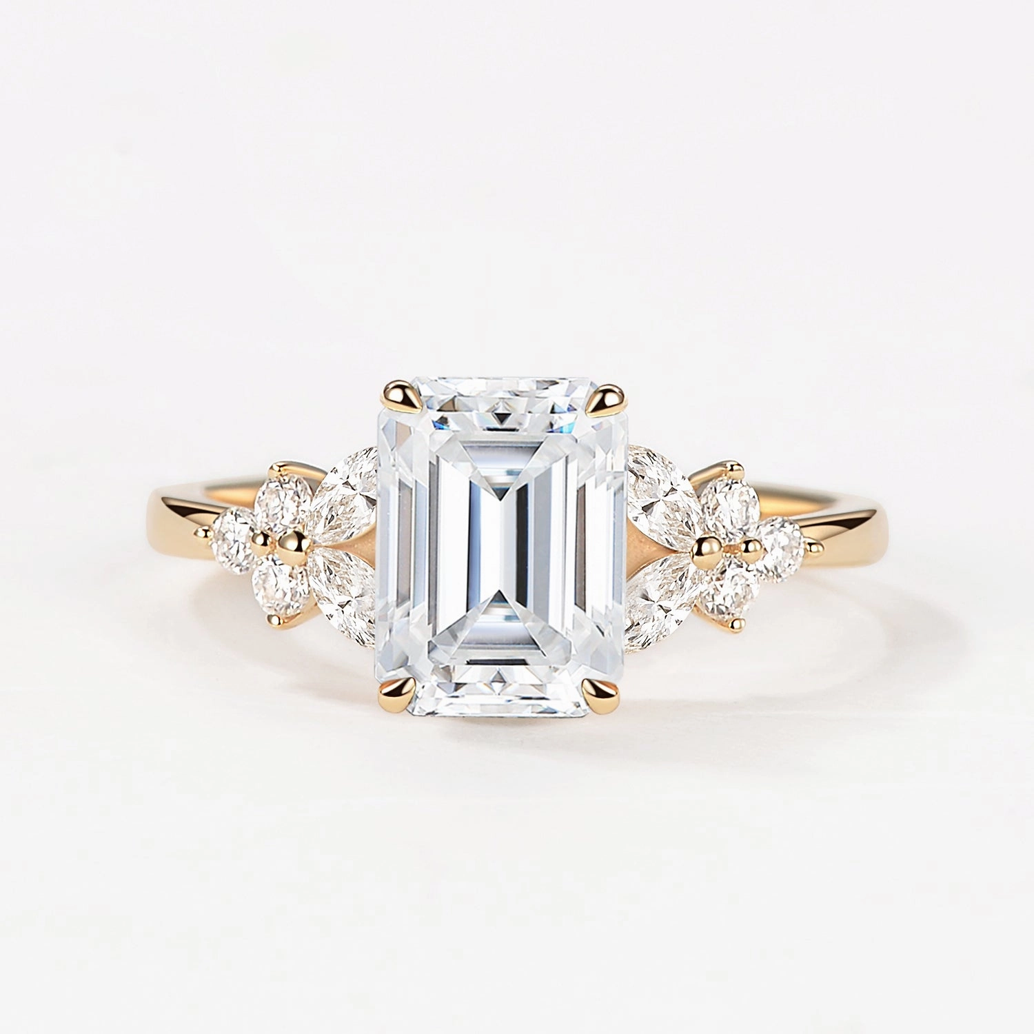 Emerald Cut Moissanite Floral Engagement Ring Wedding Style