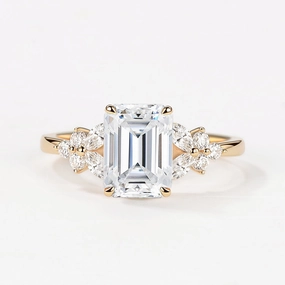 Emerald Cut Moissanite Floral Engagement Ring Wedding Style