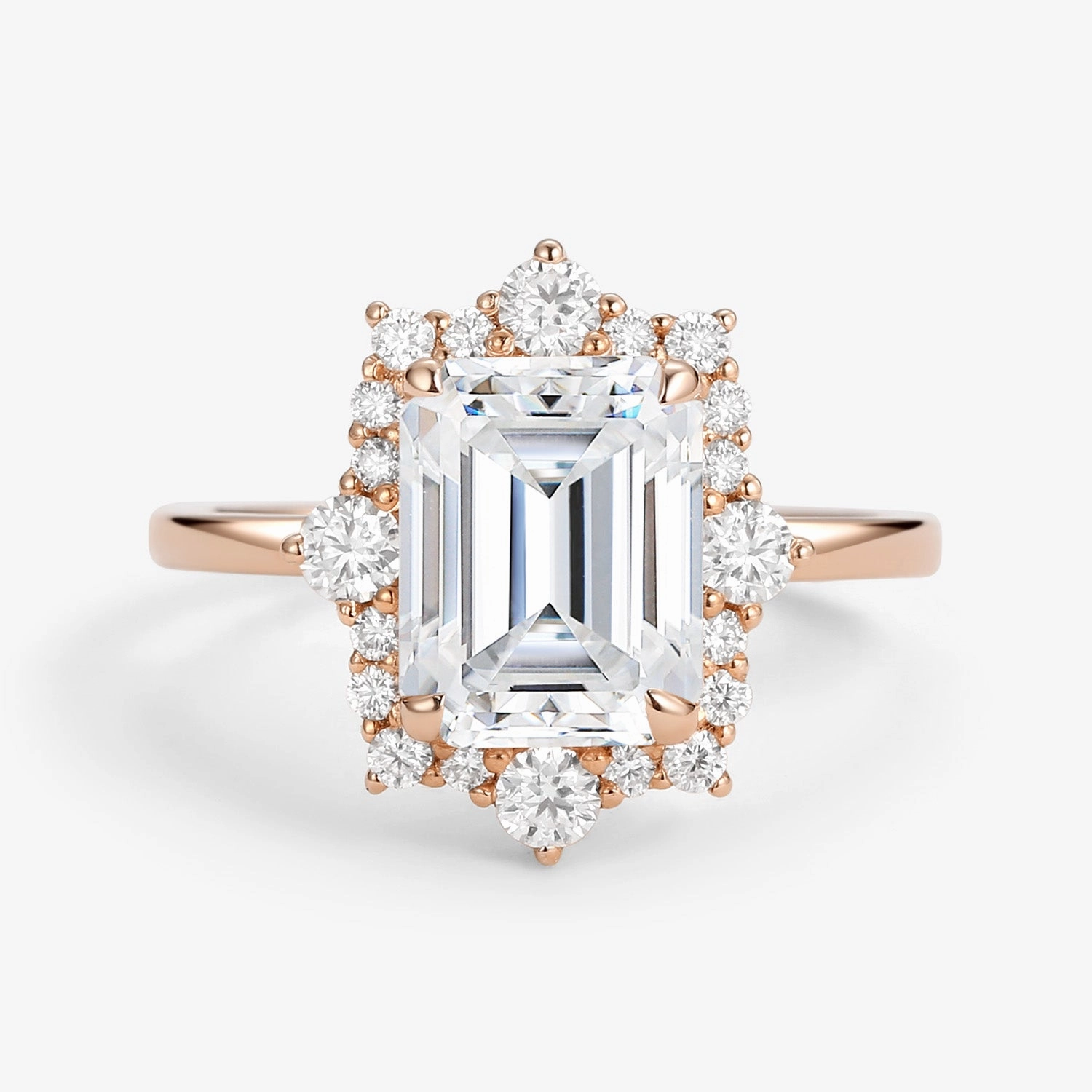 Artistic Detail Weekend Glam Emerald Cut Moissanite Halo Engagement Ring