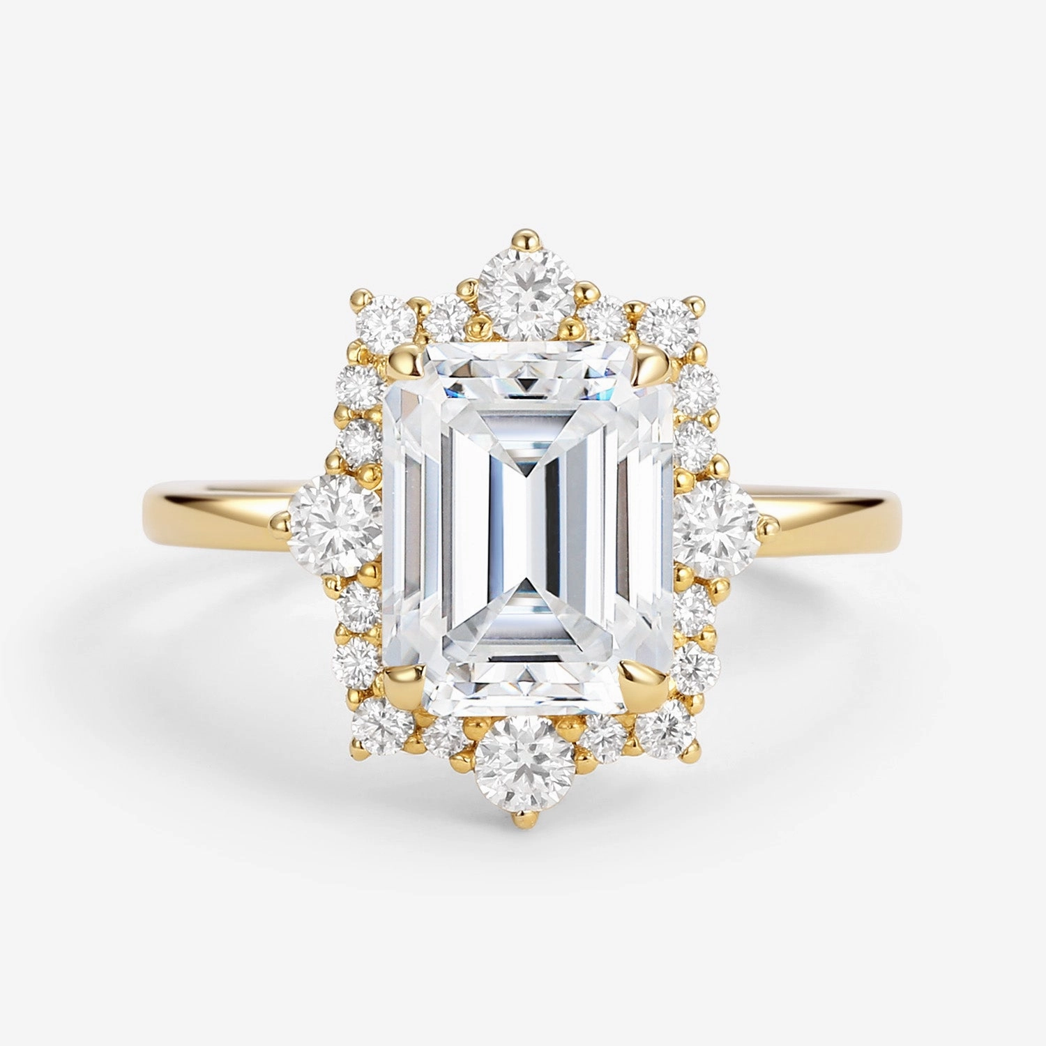 Emerald Cut Moissanite Halo Engagement Ring Lush Accent
