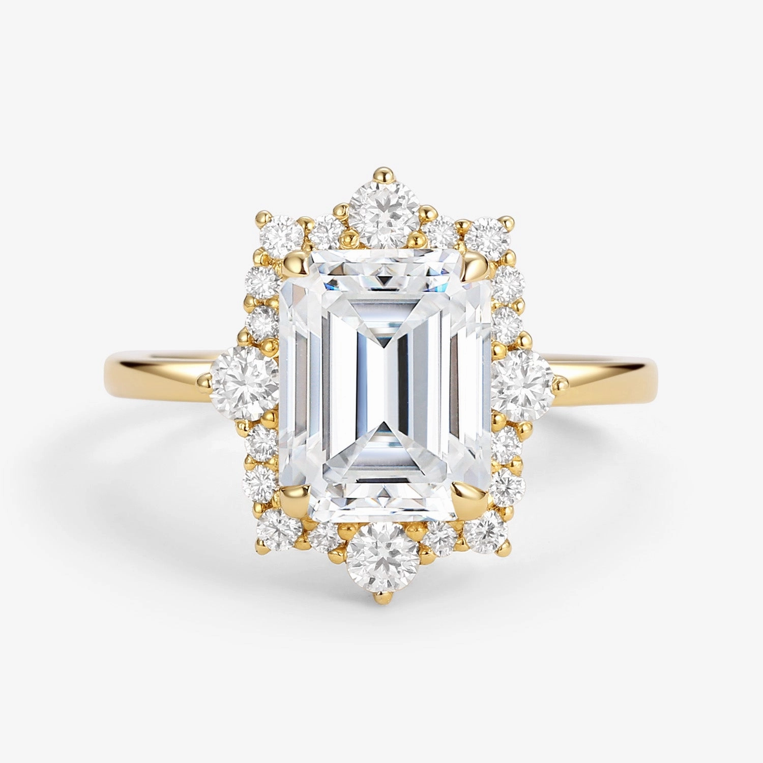 Emerald Cut Moissanite Halo Engagement Ring Trendy Piece