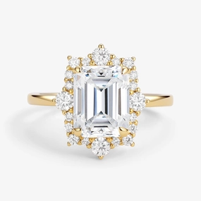 Emerald Cut Moissanite Halo Engagement Ring Lush Accent