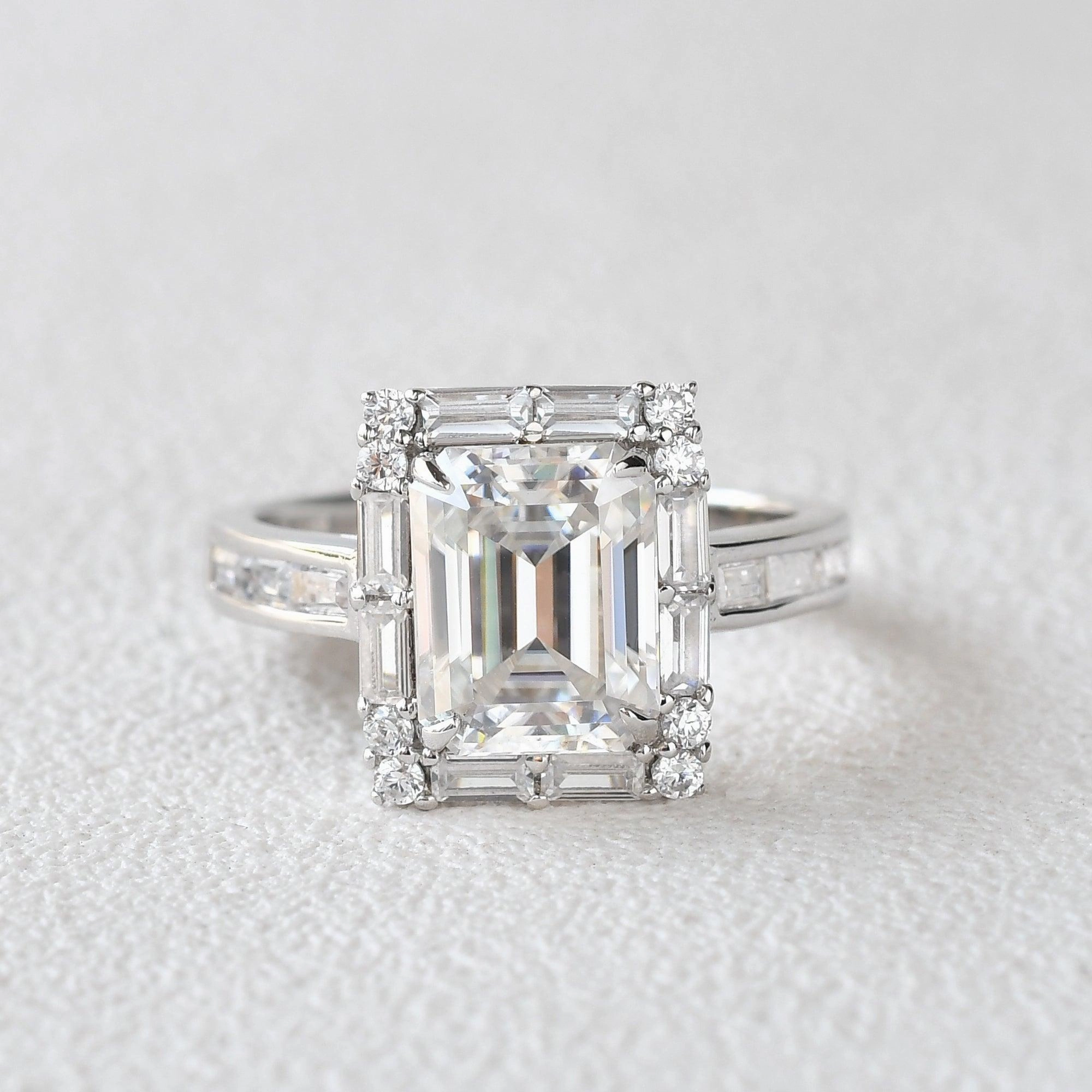 Emerald Cut Moissanite Vintage Engagement Ring Occasion Look