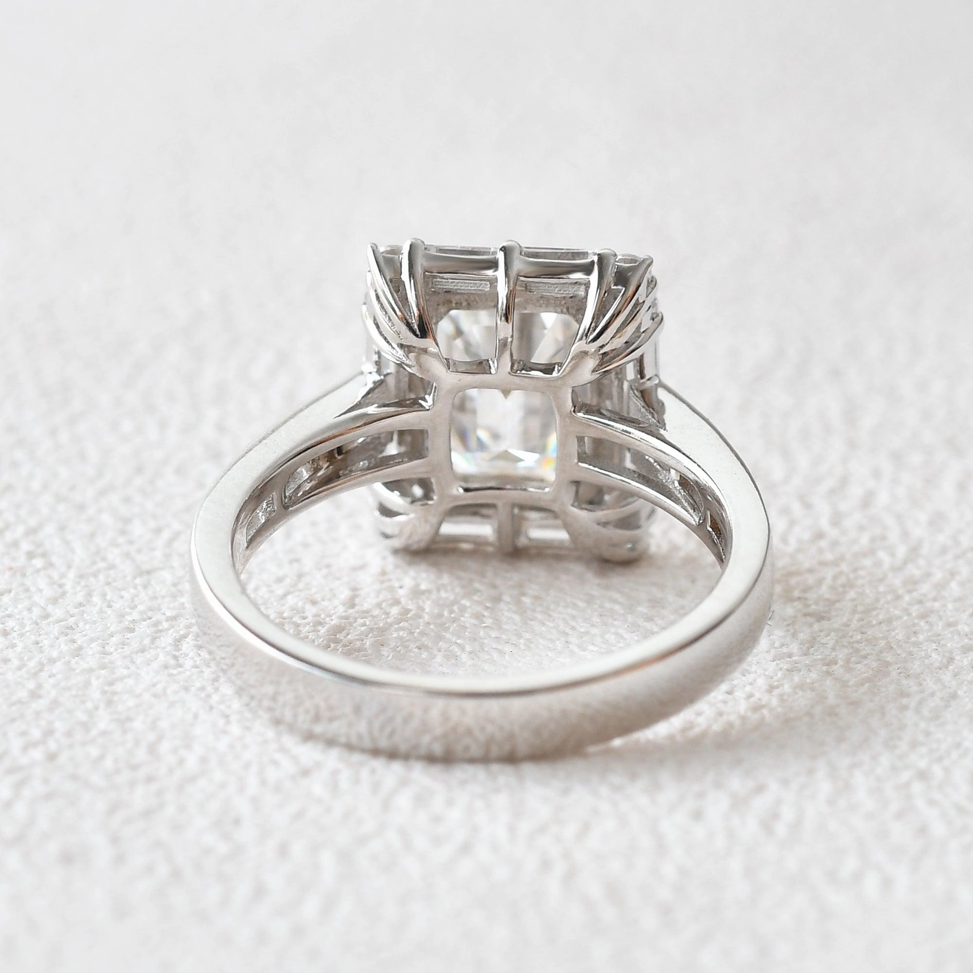 Emerald Cut Moissanite Vintage Engagement Ring Crisp Edge Weekend Detail
