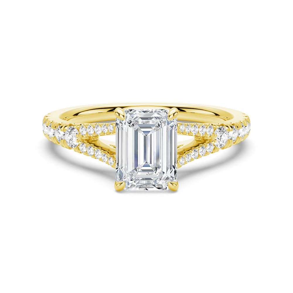 Emerald Cut Split Shank Moissanite Engagement Ring Classic Jewelry