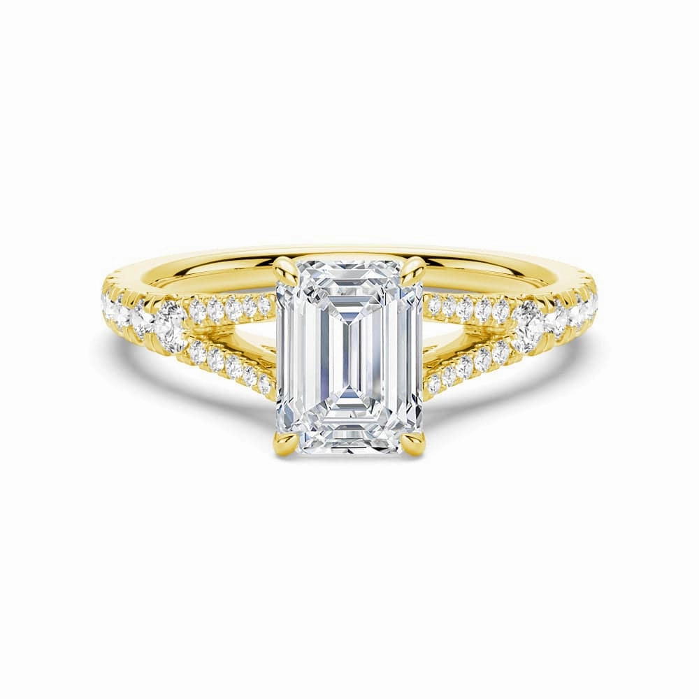 Emerald Cut Split Shank Moissanite Engagement Ring Sleek Style Shiny Style