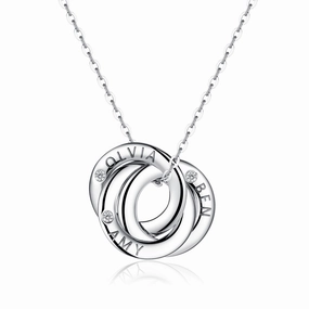 Fashionable Style Engraved 3 Interlocking Russian Rings Necklace Pendant