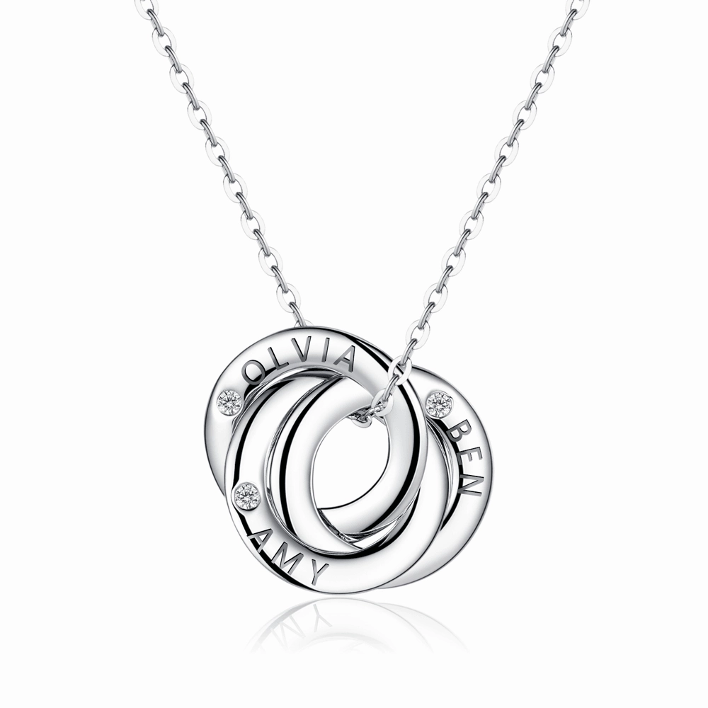 Fashionable Style Engraved 3 Interlocking Russian Rings Necklace Pendant