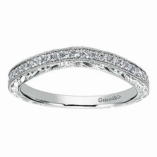 Artistic Insignia Day Wear Engraved Shank Diamond Band .19Cttw 14K White Gold  144B