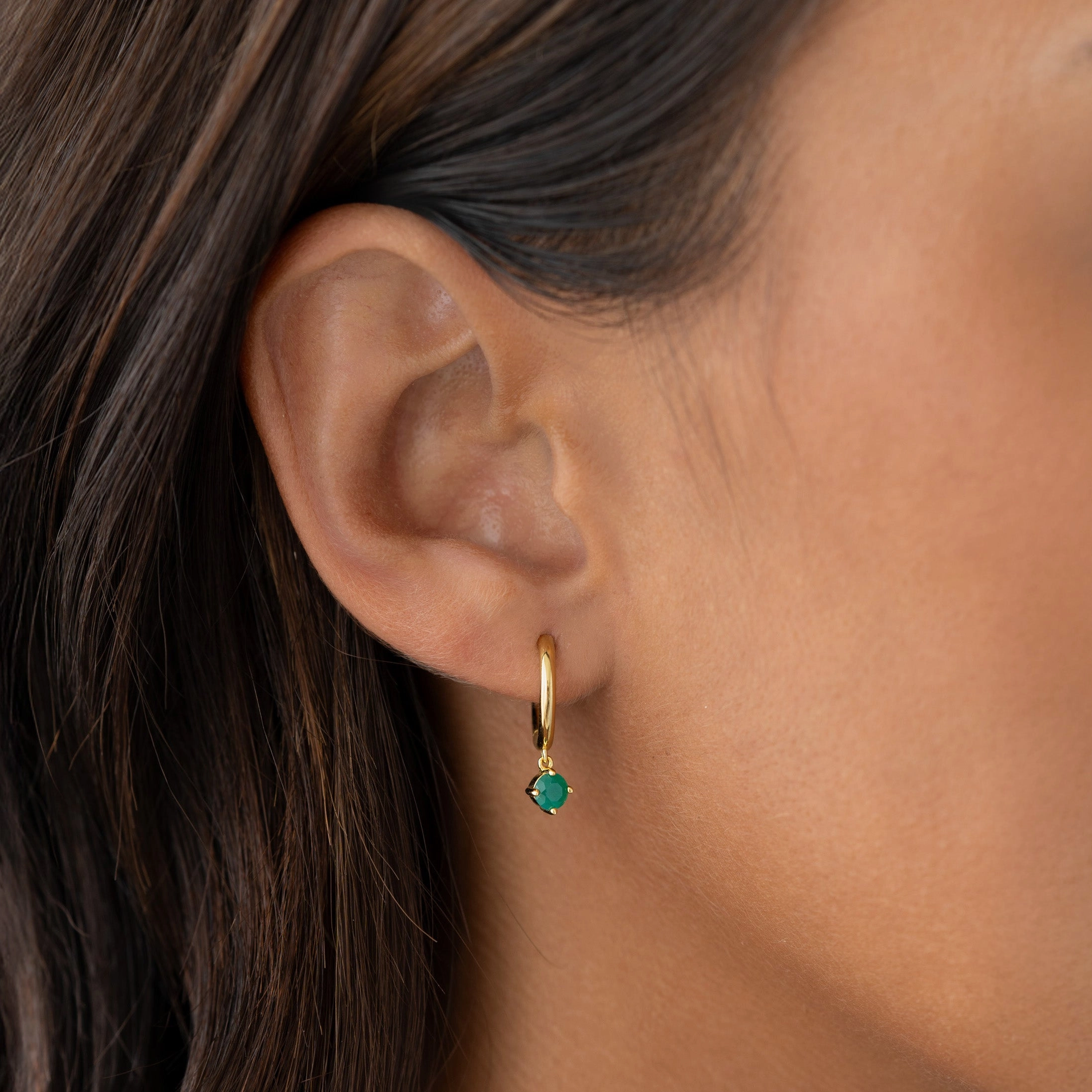 Flawless Look Light Pop May Birthstone Drop Huggie Earrings - Green Chalcedony