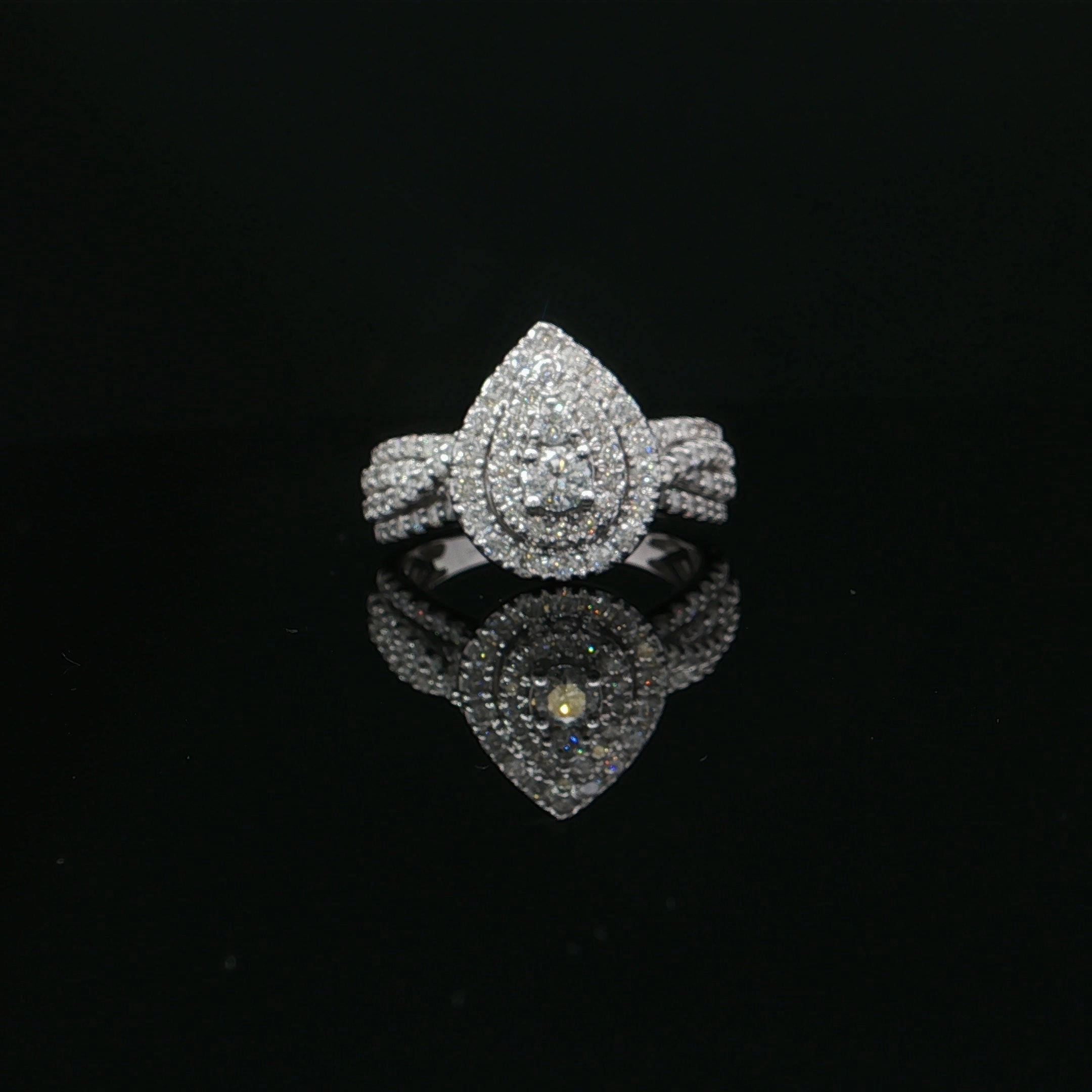 Estate 10K White Gold 1.00cttw I/I1 Pear Shaped Diamond Cluster Ring Elite Accent Elegant Style