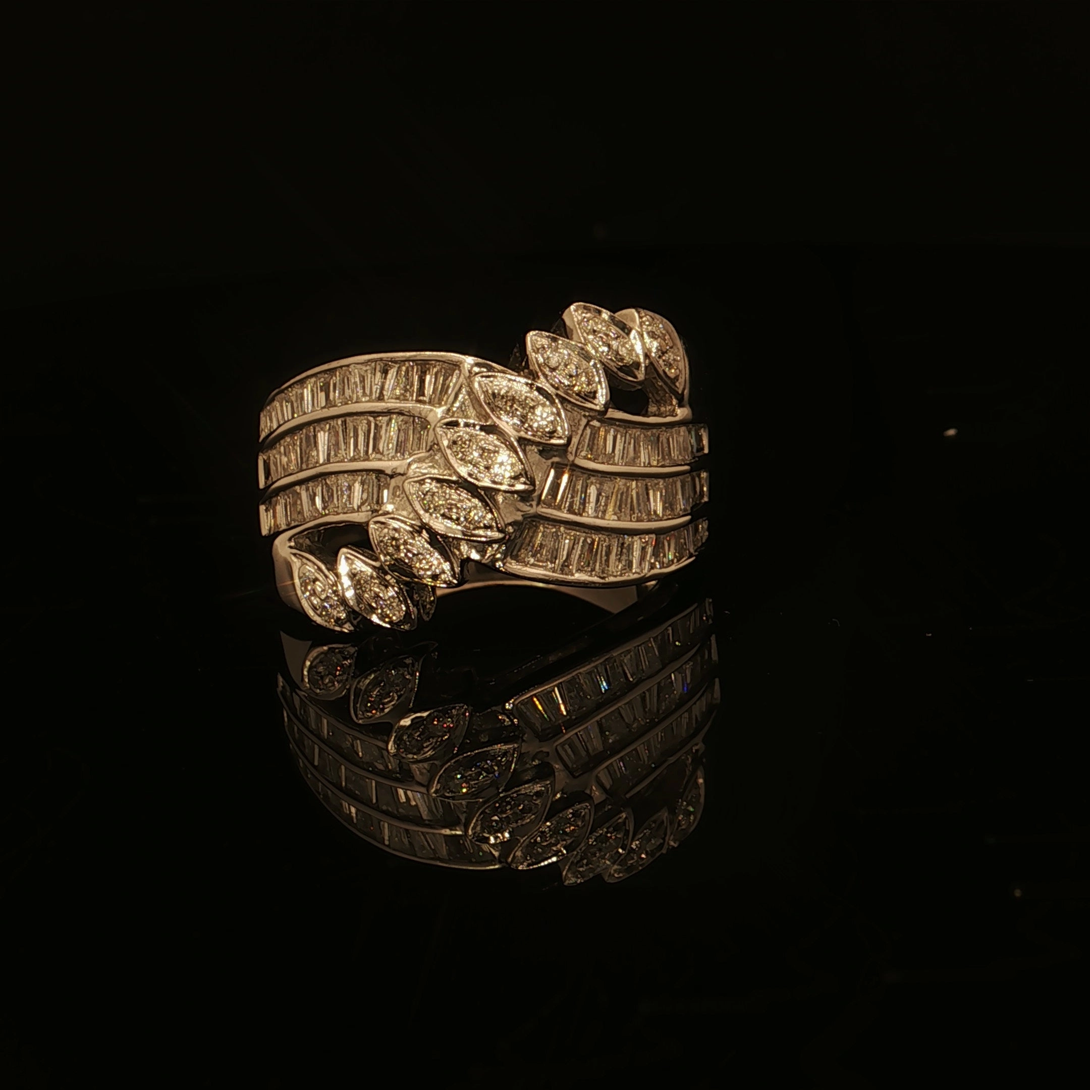 Estate 14K White Gold Baguette & Round Diamond Wide Fashion Band Effortless Match